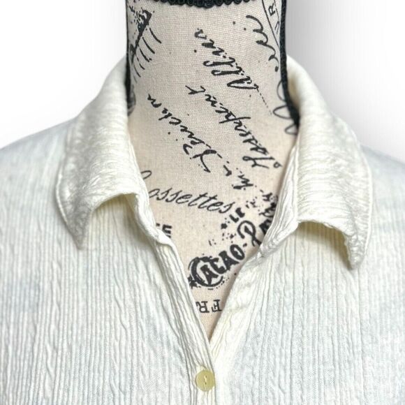J. Jill S Ivory Stretch Button-Up Blouse Textured Long Sleeve Work Top Office - Picture 8 of 9